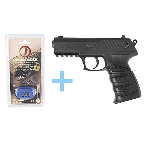 Gamo Pack Pistola Aire Comprimido (CO2) P-27, Pistola Gas semiautomática, gatillo de Doble acción, Pistola perdigones, Calibre 4,5 mm, Potencia de 3 Julios, 131 m/s + Candado de Seguridad Yatek.