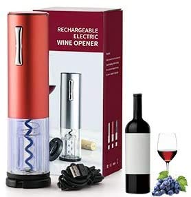 Gecheer Sacacorchos Eléctrico de Acero Inoxidable, Abridor Automático de Botellas de Vino con luz LED de Control, Sacacorchos Automático para Vino con Carga USB ( Rojo )