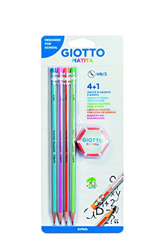 Giotto 233500 - Pack con 4 lápices de grafito, graduación HB, con goma