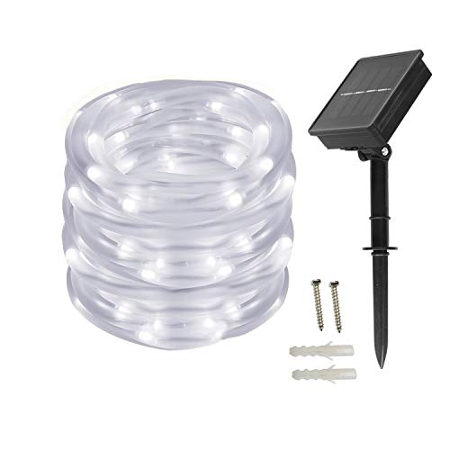 Guirnalda de luz solar portátil, 12 m, 100 ledes, resistente al agua IP65, cadena de luces LED para exteriores, para bodas, fiestas y Navidad, iluminación de Navidad, color blanco frío