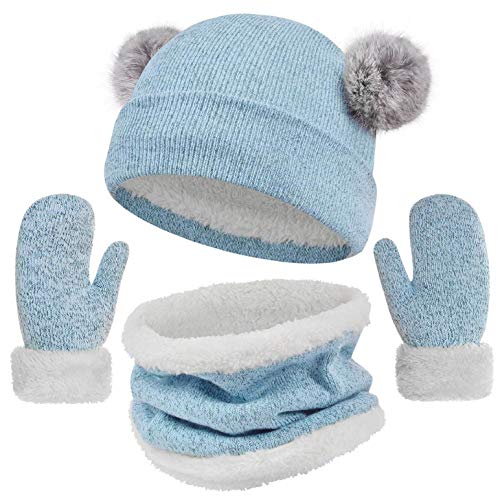 heekpek Sombrero Bufanda Guantes Conjunto de Punto Unisex Niñas Niños Caliente Set de Bufanda Gorro y Guantes Beanie Punto Caps Guantes Bufanda Tubular 3 Piezas Set Invierno para Niños