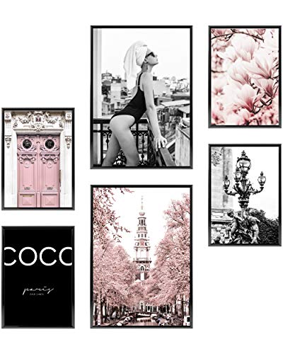 Heimlich Cuadros Decorativos - SIN Marcos - Decoración Colgante para Paredes de Sala, Dormitorios y Cocina - Arte Mural - 2 x A3 (30x42cm) et 4 x A4 (21x30cm) | »Pink Fashion «