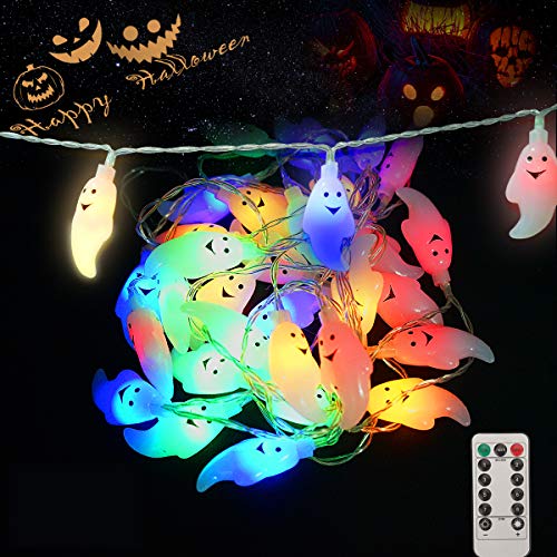 Herefun Cadena Luces Halloween, 3M 30 LEDs Luces de Decoración de Halloween, Fantasma Cadena de Luces a Batería, Luces de Cadena Decoración Halloween para Fiestas Temáticas (4)