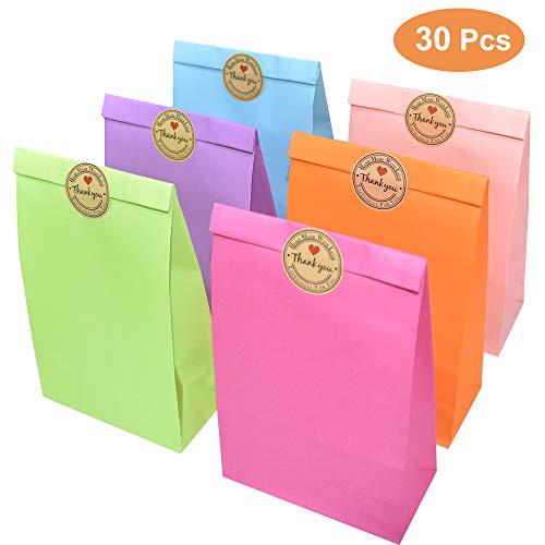 HHOOMY 30 Piezas Bolsas de Papel Navideñas Bolsas de Regalo de Papel Kraft de Vacaciones Regalo con Asa para Navidad, Regalos, Matrimonio, Cumpleaños (6 Colores)