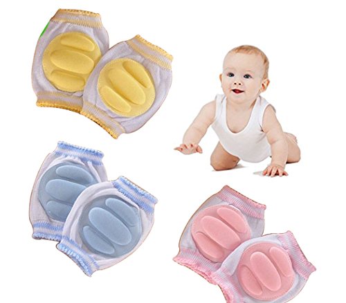 Hillento transpirables elásticos unisex infantiles rodilleras del bebé del niño de rodilla coderas arrastrándose protector de la seguridad, los bebés, los niños, niñas, niños, 3 pares, color al azar