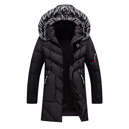 Hombres Invierno cálido Largo Abajo con Capucha Abrigo Grueso de Parka Trench Cremallera Chaqueta Outwear Abrigo, Denzell Outwear Winter Storm Parka Tallas Grandes (Negro, L)