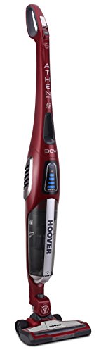 Hoover Athen Evo ATV30RM - Aspiradora escoba sin cable, ciclónico, Batería Litio 30, 60min autonomía, Luces LED, Posición Parking, Capacidad 1L, Potencia 2500W, Filtro Epa, 78dBA, Rojo