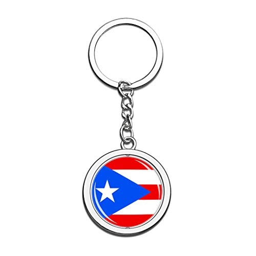 Hqiyaols Souvenir Puerto Rico Bandera Nacional Llavero 3D Cristal Creativo Spinning Ronda Llavero de Acero Inoxidable Recorrido Ciudad Llavero de Recuerdo Llavero