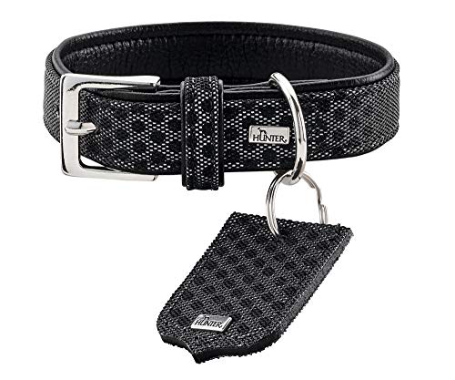 Hunter Hella Reflect - Collar para Perro, Reflectante, Textil, Piel sintética, 60 M L, Color Negro