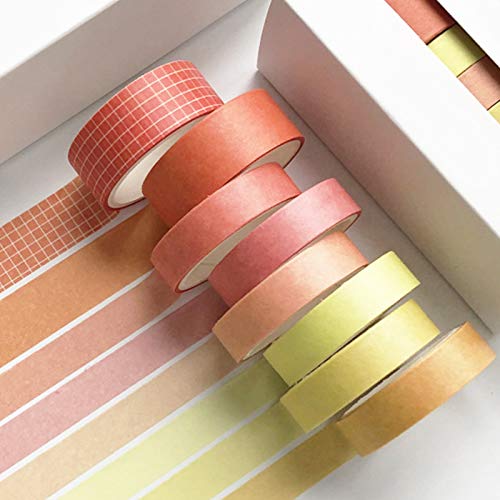 HvxMot Cintas Washi Tape, 8 Rollos Washi Masking Tape Set, Washi Rainbow 3m Cada Rollo, con 1 Caja, para Bricolaje, Decorativo, Diario, Envoltura, Calendarios (Ancho: 10mm, 15mm, Amarillo)