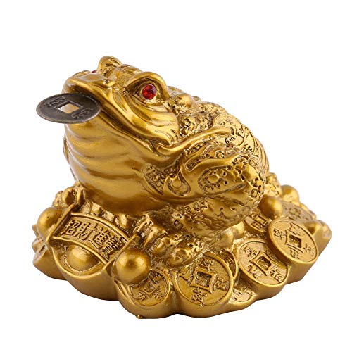 Hztyyier Gold Brass Feng Shui Money Frog Chinese Feng Shui Wealth Lucky Money Frog Coad Toad para la decoración de la Oficina en el hogar Good Lucky Gift(6.5 x 6 x 5cm)