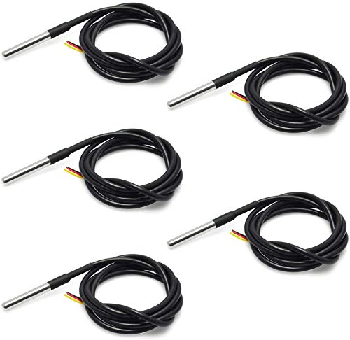 ICQUANZX 5PCS DS18B20 Sensor de sonda de Temperatura a Prueba de Agua Termómetro de termopar 1M con Cable térmico de Resistencia al Calor