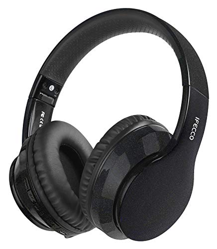 Ifecco Bluetooth Estéreo Auriculares Música sobre-oído Sonido de Alta fidelidad, Bluetooth Banda para la Cabeza Plegable con micrófono y Cable de Audio para Apple iPhone, PC (Negro Metalizado)