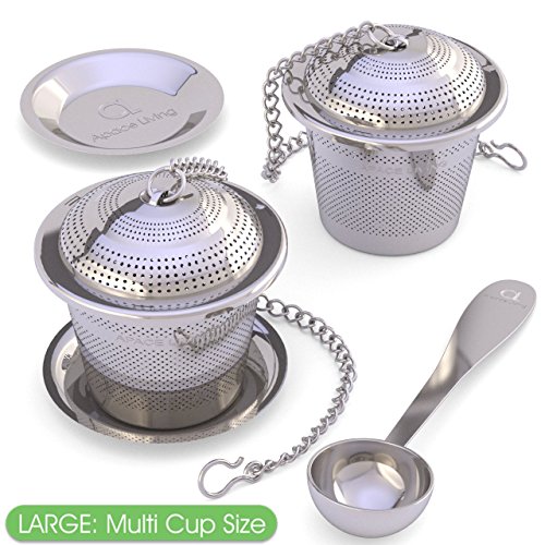 Infusor de Té suelto (Juego de 2) de Apace - con Cuchara de Té y Bandeja de Goteo – Bola infusora, Colador y Filtro de Acero inoxidable ultra fino para una Experiencia de Té o Infusión superior