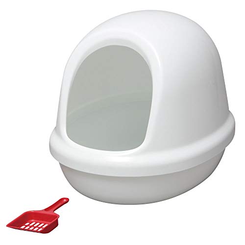 Iris Ohyama, Bandeja de arena para gatos con capucha y entrada abierta, sin olor ni derrame de basura, capucha extraíble, interior pulido, pala incluida, para gato - Cat Litter Box PNE-500F - Blanco