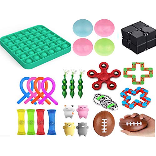 iSayhong Fidget Toys Set, Alivia el estrés y la ansiedad Fidget Toy para niños Adultos, mármol Push Pop Squeeze Bubble Mesh Ball (Verde-27 Piezas)