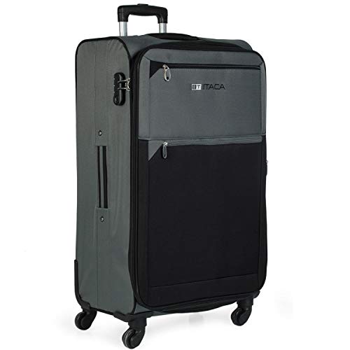 ITACA - Maleta de Viaje 4 Ruedas Grande Trolley 78 cm poliéster eva Extensible. Blanda y Ligera. Mango Asas candado. Gran Capacidad. Estudiante Profesional. 701070, Color Gris-Negro