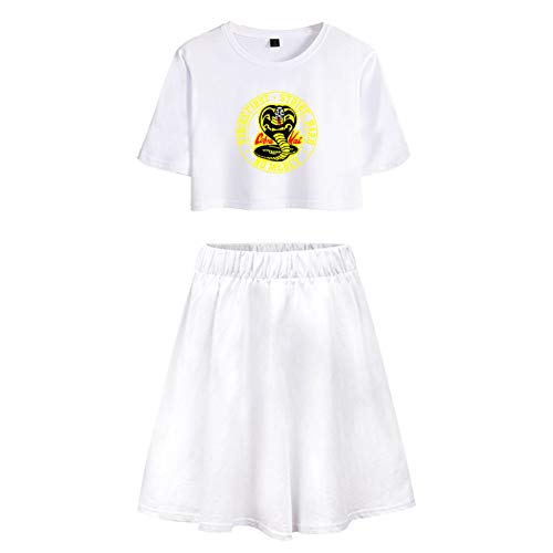 JDSWAN Mujeres Cobra Kai 2 Piezas Conjunto de Chándal Manga Corta Cobra Impreso Camiseta Crop Tops + Falda Deportivos Trajes de Chándal Completo Pijama Verano