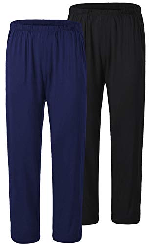JINSHI Pantalones Largos de Pijama para Hombre Cómodo Pantalón de Estar de Modal con Bolsillos 2 Pack-Negro/Azul Marino XX-Large