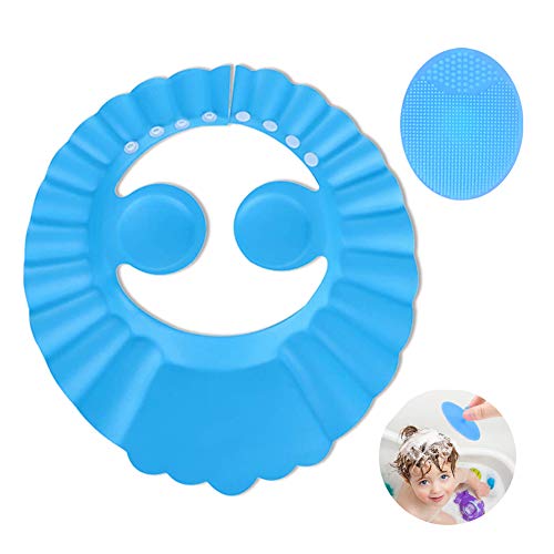 JIUJIU gorro de ducha de bebé para,cepillo de silicona champú para bebés,suave ajustable con protección para los oídos Gorro de ducha,evita que los ojos se llenen de agua y champú Protege para el