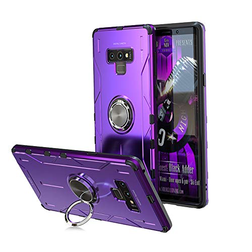 Jonwelsy Funda para Samsung Galaxy Note 9, Shockproof Flexible Silicona Carcasa + Aleación de Aluminio Cover con Rotación de 360 Grados Anillo iman Kickstand para Samsung Galaxy Note 9 (Morado)