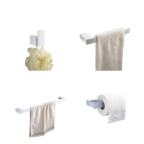 Juego de 4 accesorios para barra de toallas de baño, incluyendo Kelelife barra de toallas de 60,96 cm, soporte para toallas, gancho para bata, soporte para rollos de pañuelos, pintura blanca