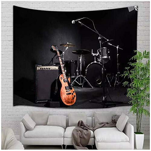 KBIASD Tapiz Musical para niña Adolescente Instrumentos Musicales para Colgar en la Pared Guitarra con Tambor en Arte Negro 150x130cm