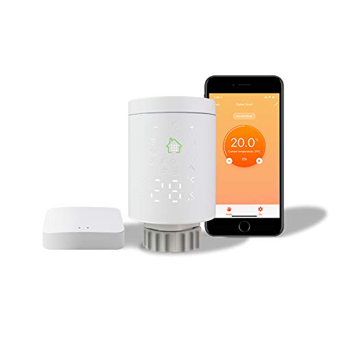 KETOTEK Valvula Termostatica Radiador WiFi Kit de Inicio (con ZigBee Gateway Hub), Cabezal Termostatico Radiador Compatible Alexa Google Home Tuya App WLAN