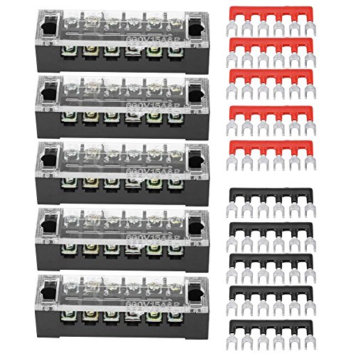 Kimiss Regleta de tornillo de 5 posiciones de doble fila 6 unidades de terminales de tornillo 600 V 15 A + bloque de terminales preaislada <br/>