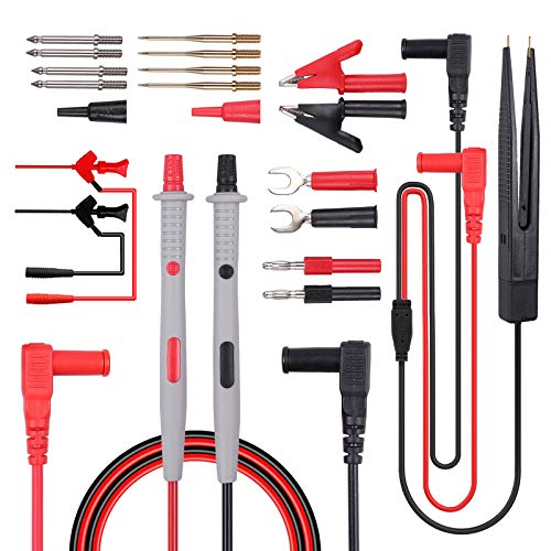 Kit de Cables de Prueba 21 en 1 Sondas de Prueba para Tester Multímetro Digital con Pinzas de Cocodrilo, 8 Puntas, Mini Clips de Resorte, Pinzas de Prueba SMD para Probador de Circuito Voltaje