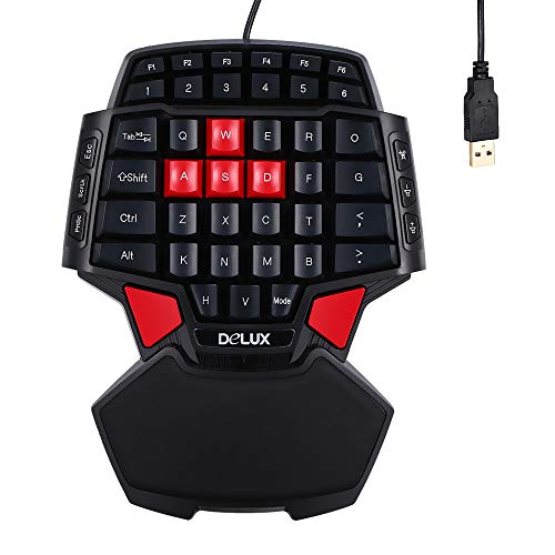 KKmoon Delux T9 - Teclado de Juego USB con Cable, Teclado Profesional Esport para una Mano, 47 Teclas con retroiluminación LED, 3 Niveles