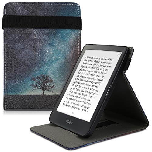 kwmobile Funda Compatible con Kobo Clara HD - Carcasa para e-Book de Cuero sintético - árbol y Estrellas Azul/Gris/Negro