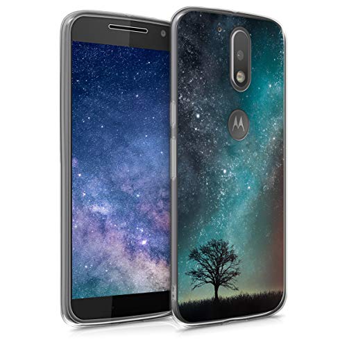 kwmobile Funda Compatible con Motorola Moto G4 / Moto G4 Plus - Carcasa de TPU y árbol y Estrellas en Azul/Gris/Negro