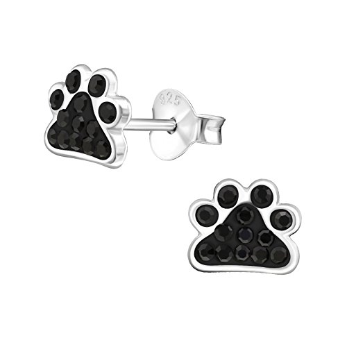 Laimons Pendientes infantiles para niñas, joyas para niños, patas de perro, animales, brillantes, negro, de plata de ley 925