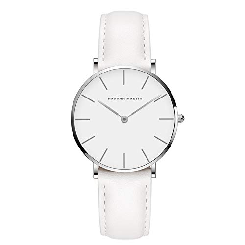 L'ananas-Relojes, Estilo Minimalista de Mujeres Negocio Anolog Cuero de Cuarzo de la PU Reloj de Pulsera con Caja de Regalo (Blanco + Plata)