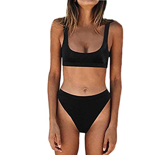 LANSKIRT_Bikinis Mujer Bañadores Push Up Ropa de Playa Estilo Deportivo Bajo Cuello Redondo Corta Cintura Alta Ayuda Traje de Baño Dividido Conjunto de Bikini Dos Piezas