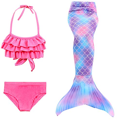 Le SSara Girls Colorful Mermaid Pattern Traje de baño Bikini Establece Traje de baño para Cosplay Party (110, DH67+WJF48)