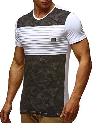 Leif Nelson Camiseta para Hombre con Cuello Redondo LN-405 Blanco Y Negro X-Large