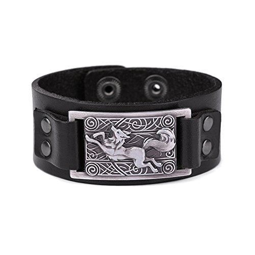 Lemegeton Pulsera de abalorios de lobo vikingo zorro para hombre, nudo celta, vintage, punk retro joyería