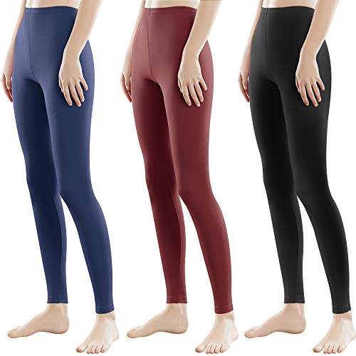 Libella 3 Piezas Mujer Leggins Largos Deportivas Multicolor con Cintura de Altura Ajustado Hecho de algodón 4108 Negro Vino Rojo Azul Marino XL