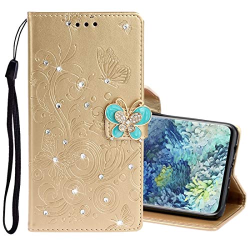 LICHONGGUI Teléfono protector Por Patrón Samsung Galaxy A31 incrustaciones de diamantes mariposas en relieve del cuero del tirón horizontal con el sostenedor y ranuras for tarjetas y monedero y la cue