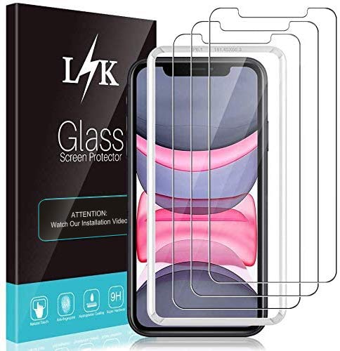 LϟK 3 Pack Protector de Pantalla Compatible con iPhone 11 y iPhone XR 6.1 Pulgada - Cristal Vidrio Templado - Dureza 9H Funda Compatible Marco de Posicionamiento Sin Burbujas Kit Fácil de Instalar