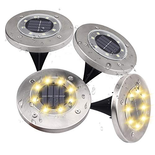 Loekoicy - Juego de 4 luces solares para el suelo (6500 K, luz blanca cálida, IP65, resistente al agua, para césped, terraza, jardín, 4 unidades)