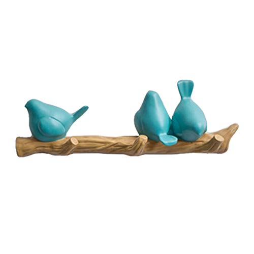 LOVIVER Perchero de Sombrero Toalla Bolsa Soporte de Pared Gancho Percha en Diseño de Pájaros Multiusos de Resina - Azul, 3 pájaros