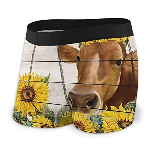 LREFON Ropa Interior para Hombre Vaca de Granja de Girasol con Valla Calzoncillos Tipo bóxer para Adolescentes de Madera Troncos Entrenamiento Suave Bragas de Bikini clásicas a Prueba de Sudor