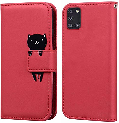 LUCASI Funda Samsung Galaxy A31,Funda Carcasa Divertido Dibujo Animados,Ranura para Tarjeta,Soporte Plegable, Cierre Magnético,para Galaxy A31-Rojo