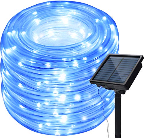 Luces de Cuerda Solar Exterior,KINGCOO Impermeable 72FT 200LED Tubo Alambre de Cobre 8 Modos Solar Guirnaldas Luminosas para Jardín Yarda Boda Partido Navidad Iluminación Decorativas (Azul)