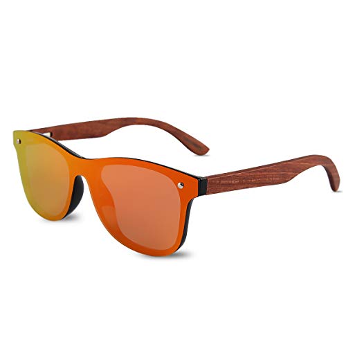 LumiSyne Gafas De Sol De Madera Para Hombre Mujer Polarizadas UV400 Lente De Una Pieza Espejo Anteojos Sin Marco Con Funda De Gafas Para Conducción Viajar Deportivas