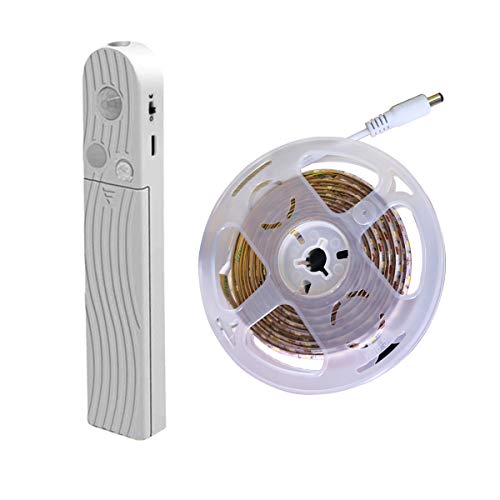 Luz de armario para sensor de movimiento, 2M 120 LED 6500K Tira de LED blanca, USB o con batería, Armario, Debajo del gabinete, Escaleras, Cajón, Alumbrado nocturno de la cama