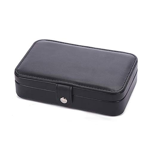 LXQLLJJD Bolso de joyería de Cuero de Viaje, Interruptor de presión Caja de Almacenamiento de joyería cosmética para Pendientes, Anillos, lápices labiales, Collares, Relojes (Negro)